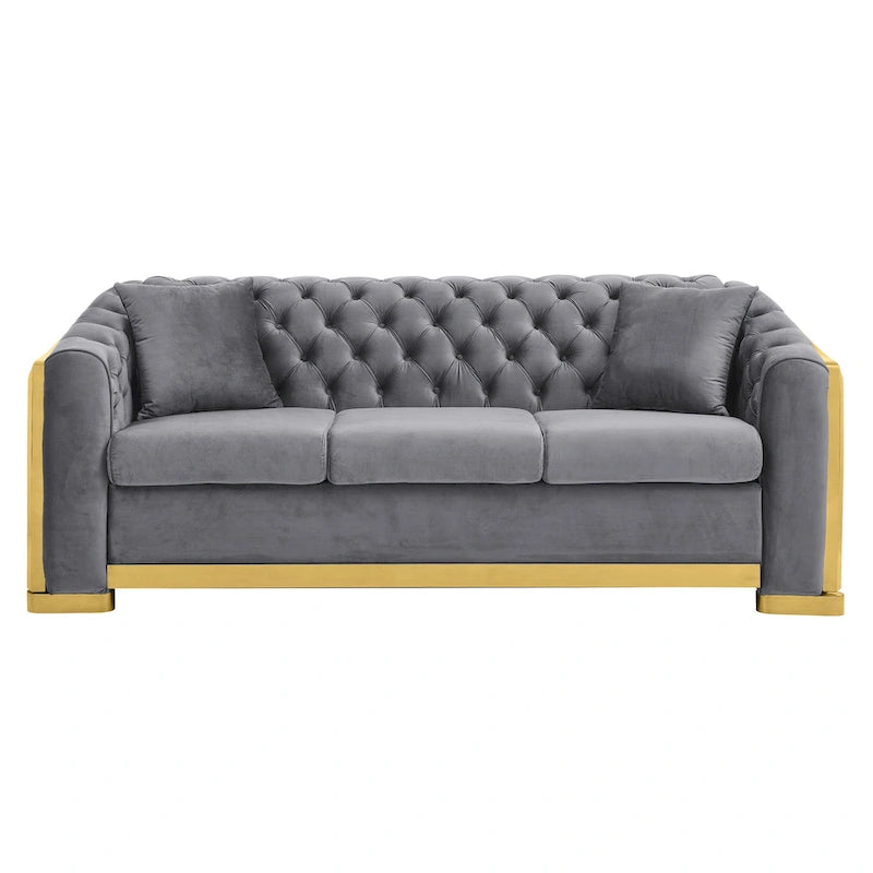 84 Luxury Chesterfield Velvet Sofa with Gold Trim