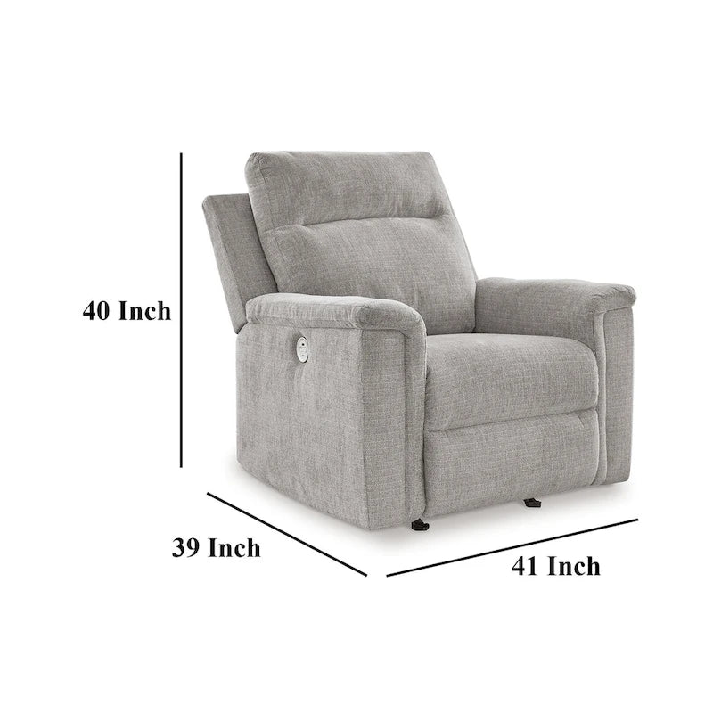 Power Recliner Rocker Chair, Ash Gray Polyester Micro Chenille