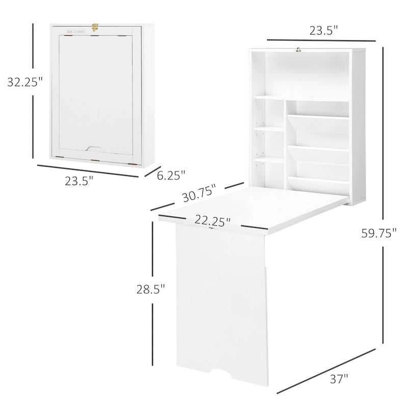 Modern Wall Mounted Foldable Desk with Adjustable Shelves and Ample Storage for Small Spaces and Home Offices