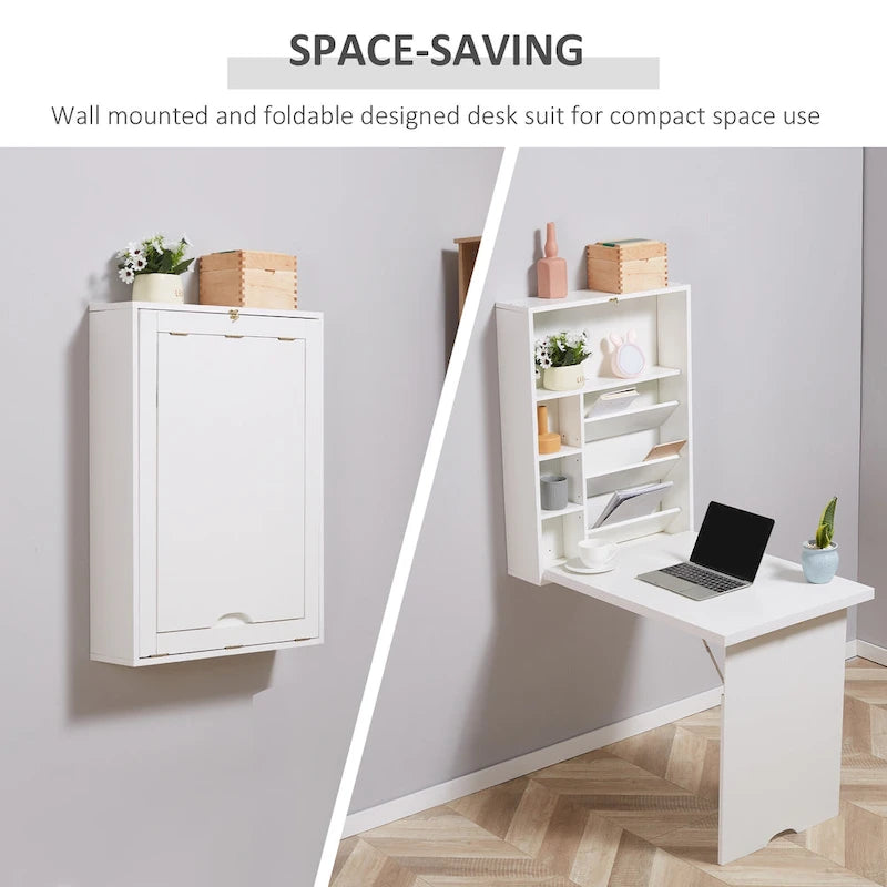 Modern Wall Mounted Foldable Desk with Adjustable Shelves and Ample Storage for Small Spaces and Home Offices