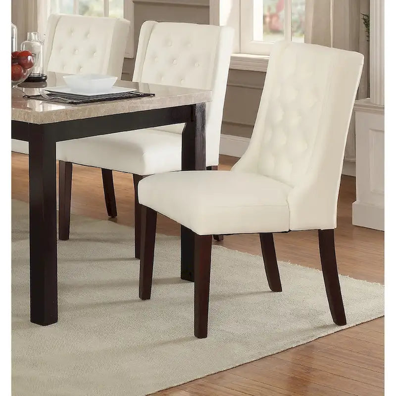 Modern Set of 2 Dining Chairs with Leather Tufted Backrest, Foam-Padded Seat, Solid Wood Legs for Dining Room Living Room