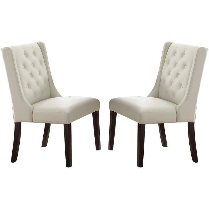 Modern Set of 2 Dining Chairs with Leather Tufted Backrest, Foam-Padded Seat, Solid Wood Legs for Dining Room Living Room
