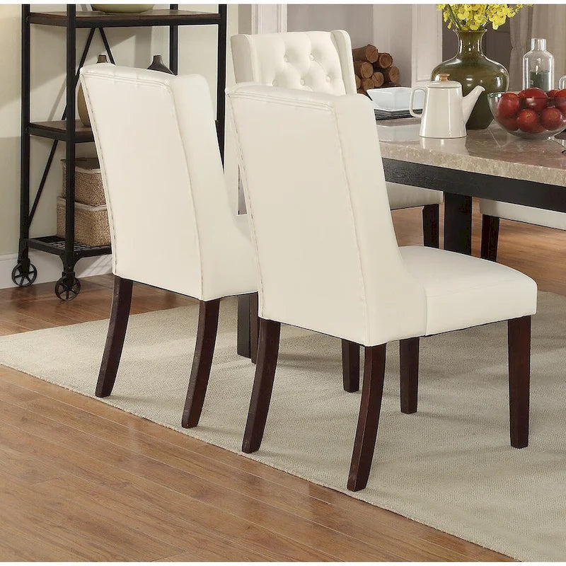 Modern Set of 2 Dining Chairs with Leather Tufted Backrest, Foam-Padded Seat, Solid Wood Legs for Dining Room Living Room