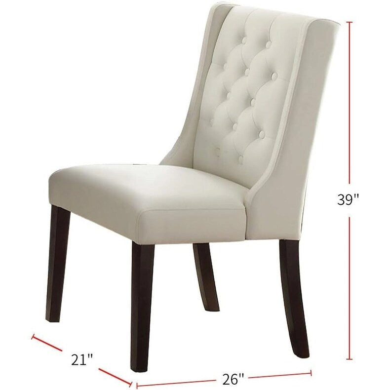 Modern Set of 2 Dining Chairs with Leather Tufted Backrest, Foam-Padded Seat, Solid Wood Legs for Dining Room Living Room