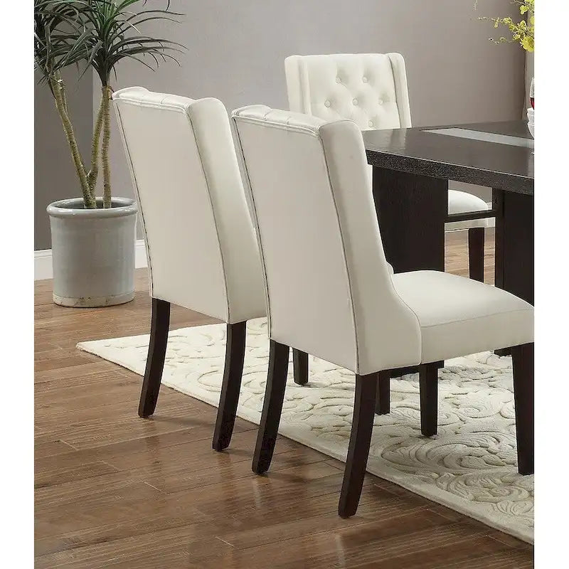 Modern Set of 2 Dining Chairs with Leather Tufted Backrest, Foam-Padded Seat, Solid Wood Legs for Dining Room Living Room