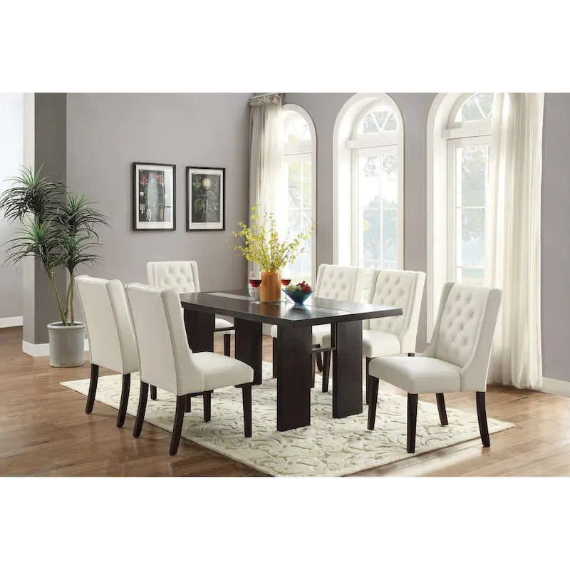 Modern Set of 2 Dining Chairs with Leather Tufted Backrest, Foam-Padded Seat, Solid Wood Legs for Dining Room Living Room