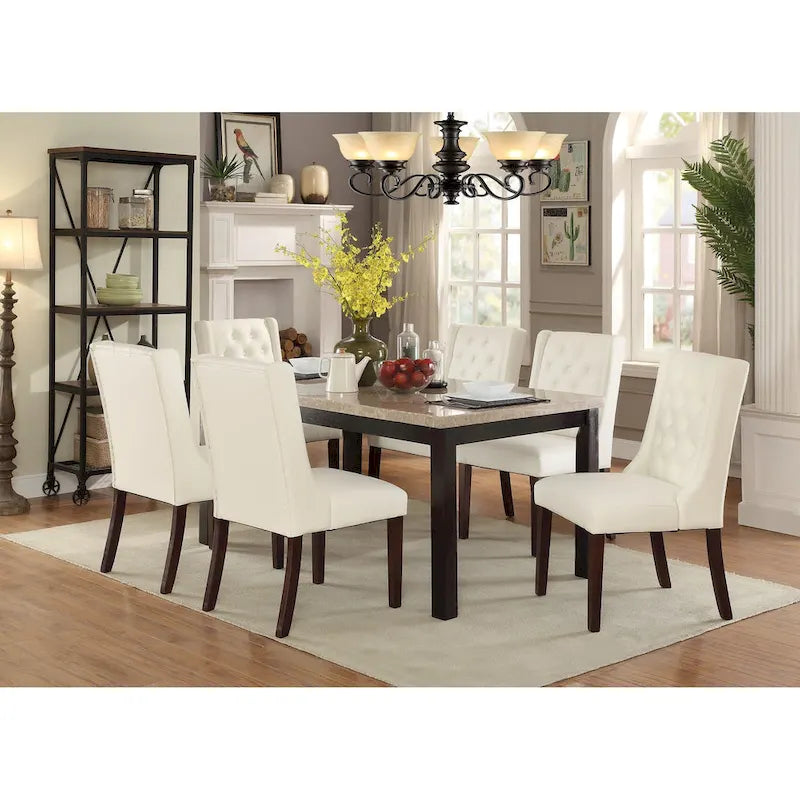 Modern Set of 2 Dining Chairs with Leather Tufted Backrest, Foam-Padded Seat, Solid Wood Legs for Dining Room Living Room