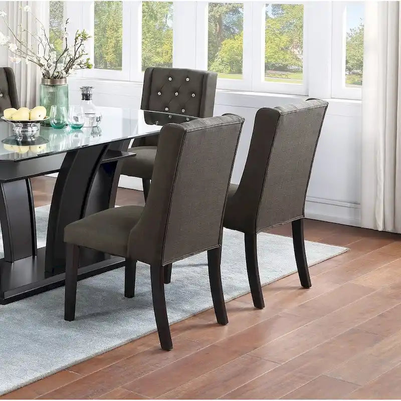 Modern Set of 2 Dining Chairs with Leather Tufted Backrest, Foam-Padded Seat, Solid Wood Legs for Dining Room Living Room