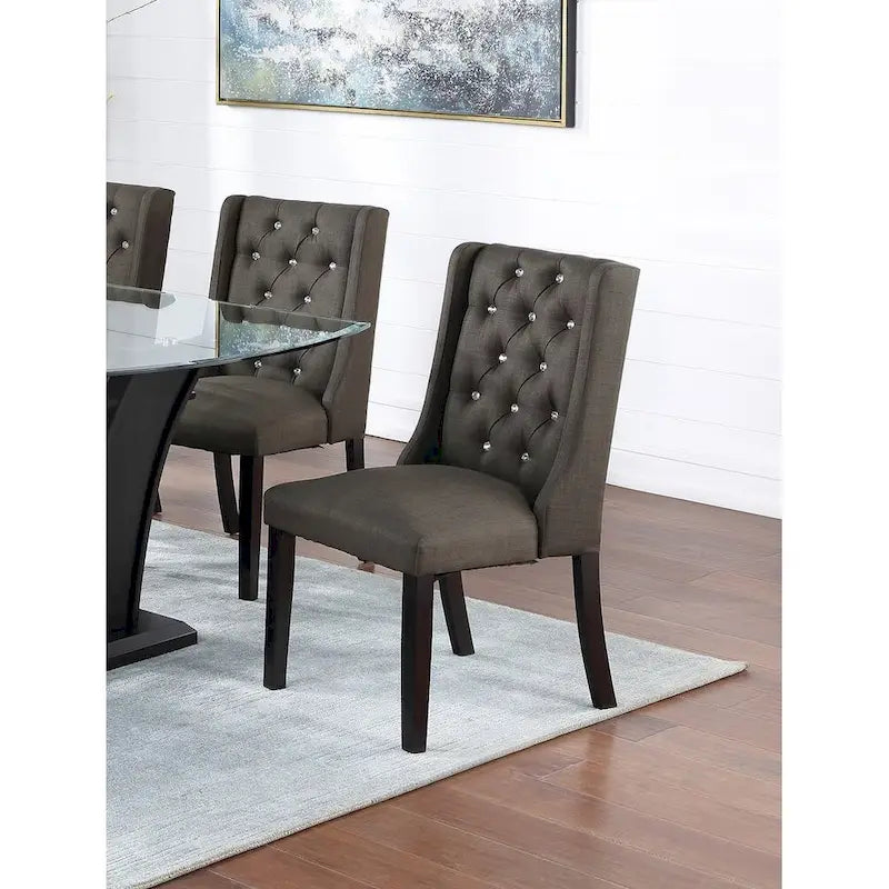 Modern Set of 2 Dining Chairs with Leather Tufted Backrest, Foam-Padded Seat, Solid Wood Legs for Dining Room Living Room