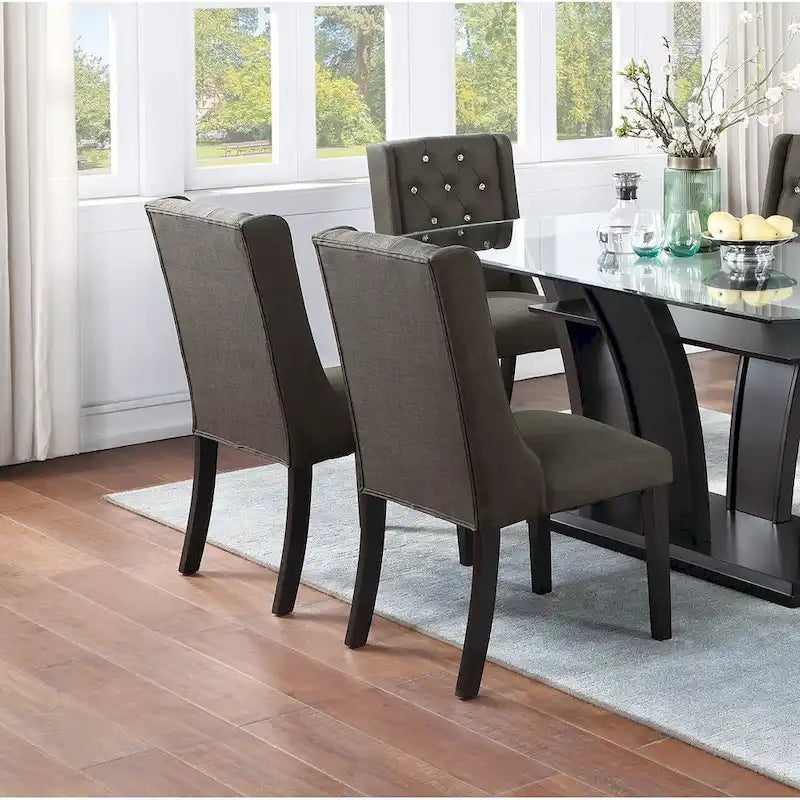 Modern Set of 2 Dining Chairs with Leather Tufted Backrest, Foam-Padded Seat, Solid Wood Legs for Dining Room Living Room