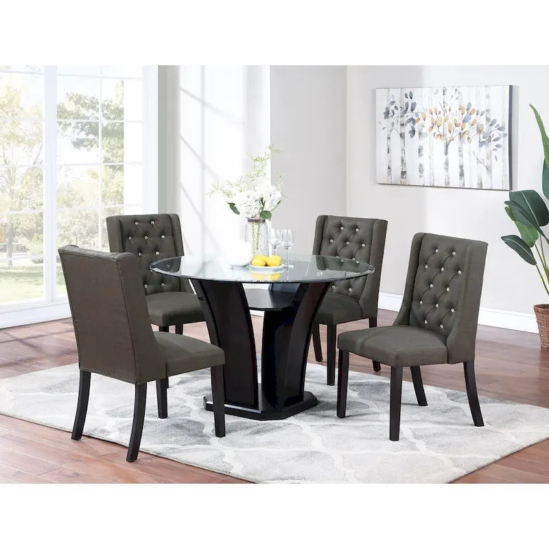 Modern Set of 2 Dining Chairs with Leather Tufted Backrest, Foam-Padded Seat, Solid Wood Legs for Dining Room Living Room
