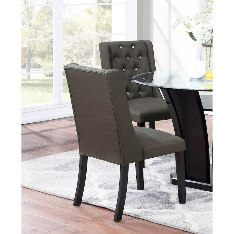 Modern Set of 2 Dining Chairs with Leather Tufted Backrest, Foam-Padded Seat, Solid Wood Legs for Dining Room Living Room