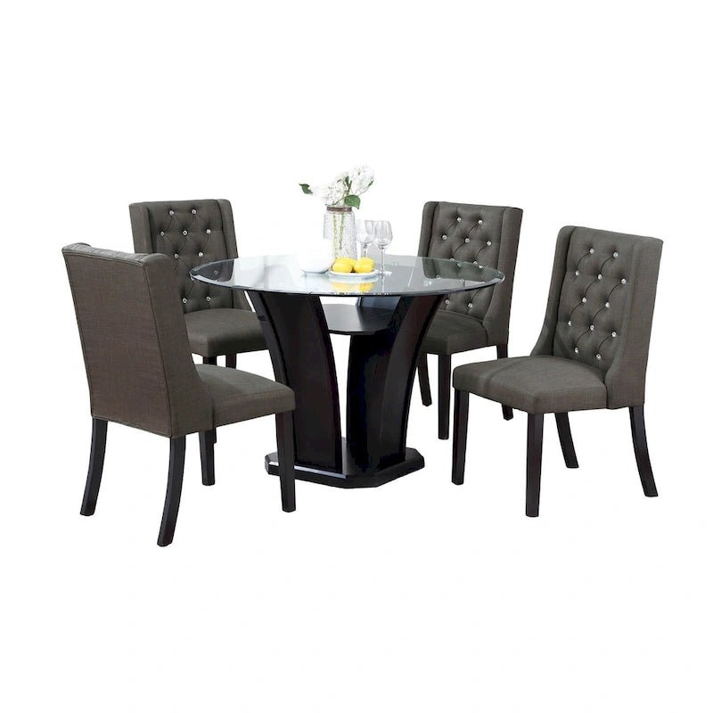 Modern Set of 2 Dining Chairs with Leather Tufted Backrest, Foam-Padded Seat, Solid Wood Legs for Dining Room Living Room