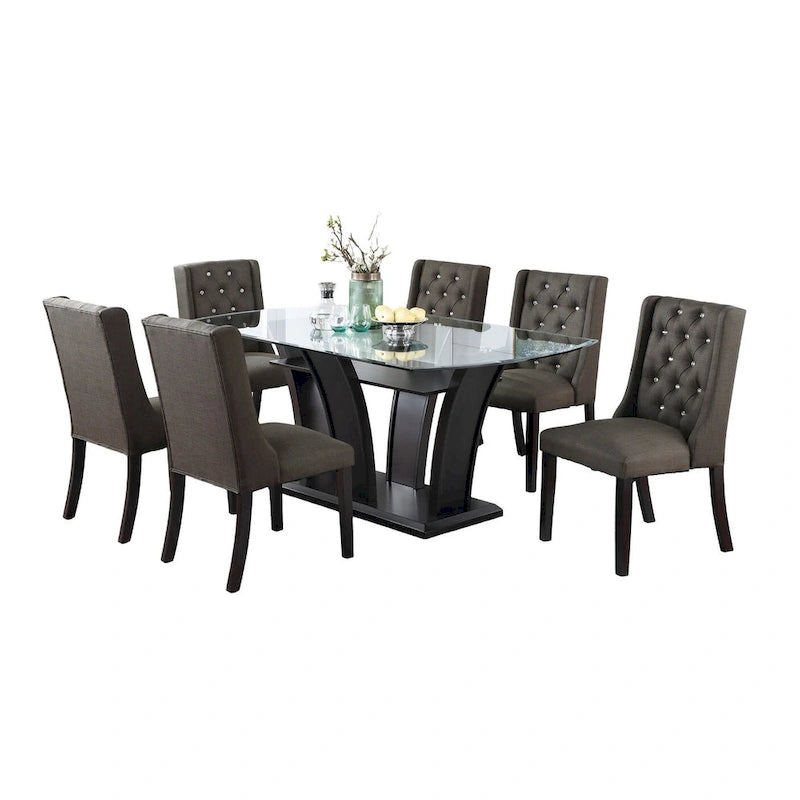 Modern Set of 2 Dining Chairs with Leather Tufted Backrest, Foam-Padded Seat, Solid Wood Legs for Dining Room Living Room