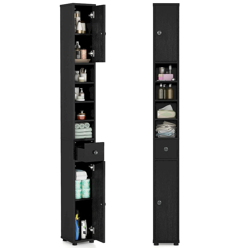 Tall Slim Bathroom Storage Cabinet Linen Tower w/Drawer