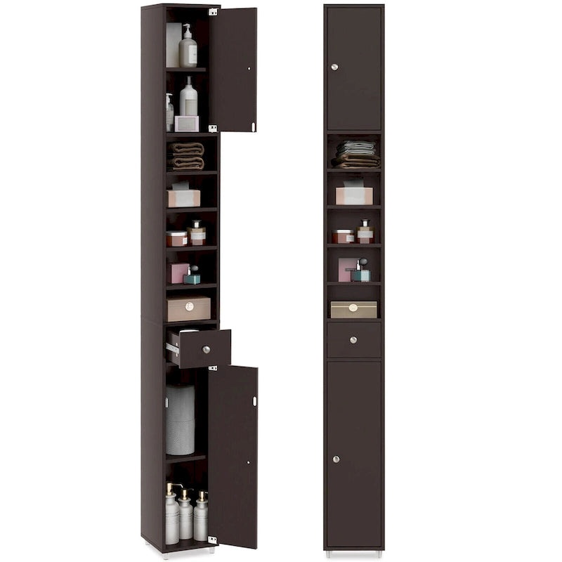 Tall Slim Bathroom Storage Cabinet Linen Tower w/Drawer