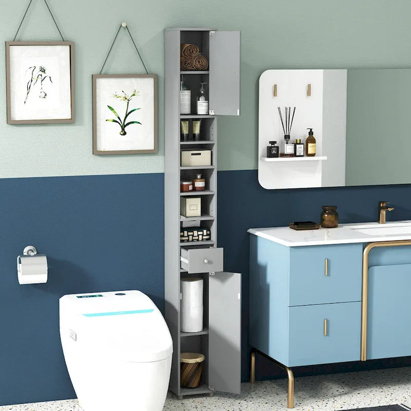 Tall Slim Bathroom Storage Cabinet Linen Tower w/Drawer