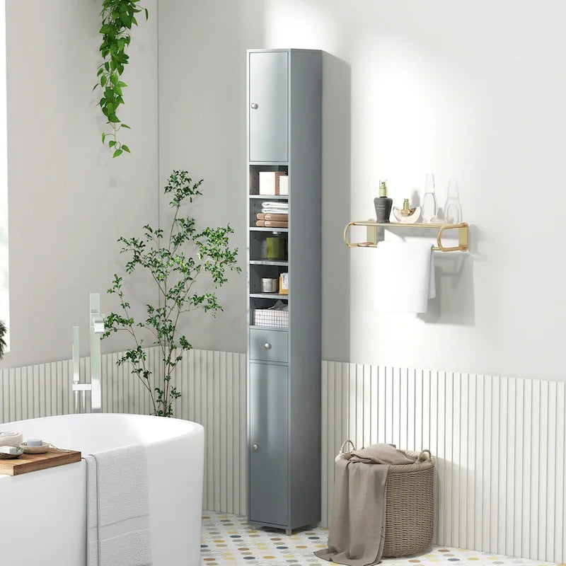 Tall Slim Bathroom Storage Cabinet Linen Tower w/Drawer