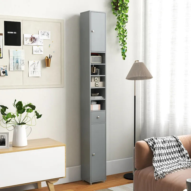 Tall Slim Bathroom Storage Cabinet Linen Tower w/Drawer