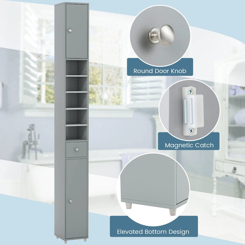 Tall Slim Bathroom Storage Cabinet Linen Tower w/Drawer