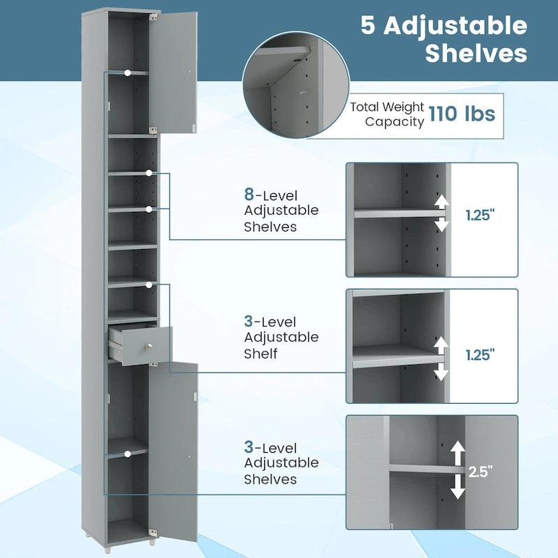 Tall Slim Bathroom Storage Cabinet Linen Tower w/Drawer