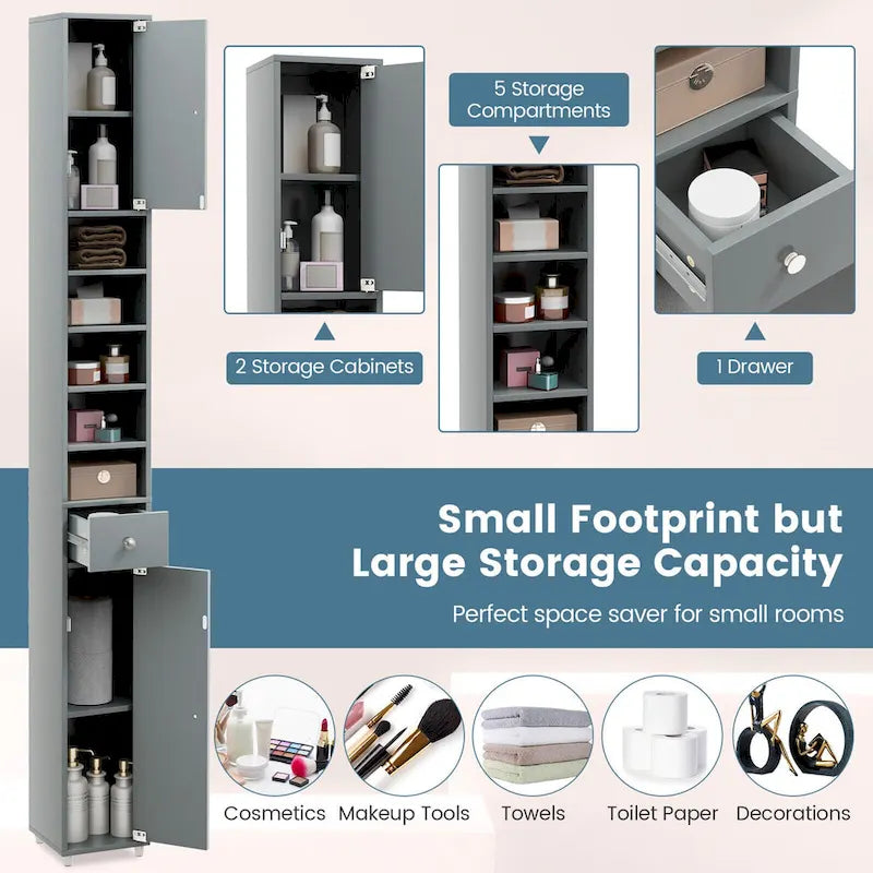 Tall Slim Bathroom Storage Cabinet Linen Tower w/Drawer