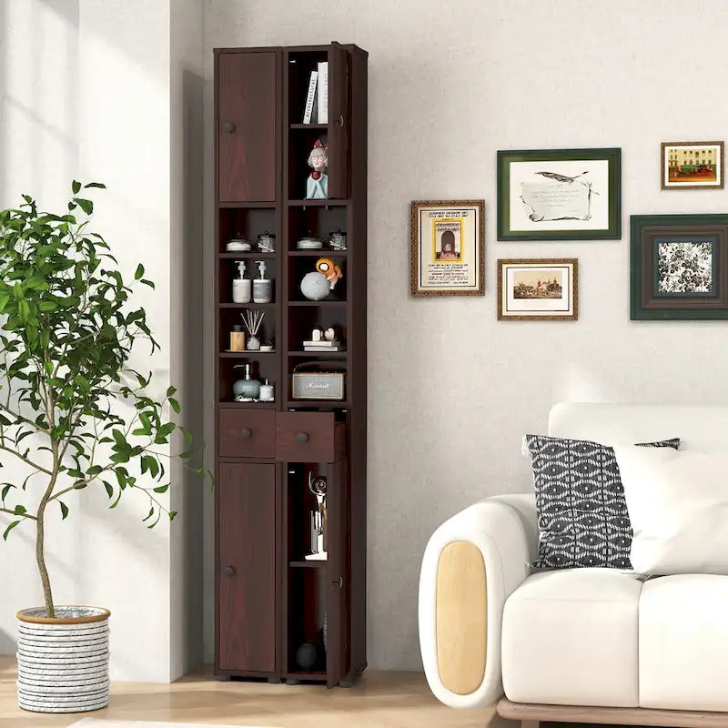 Tall Slim Bathroom Storage Cabinet Linen Tower w/Drawer