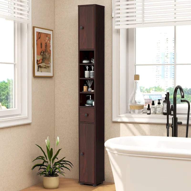 Tall Slim Bathroom Storage Cabinet Linen Tower w/Drawer