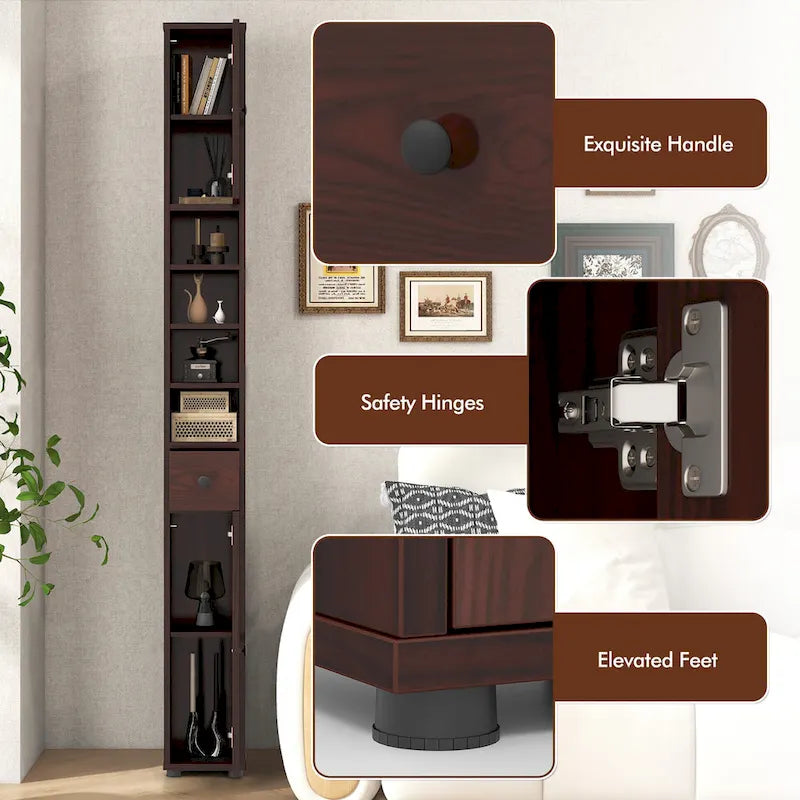 Tall Slim Bathroom Storage Cabinet Linen Tower w/Drawer