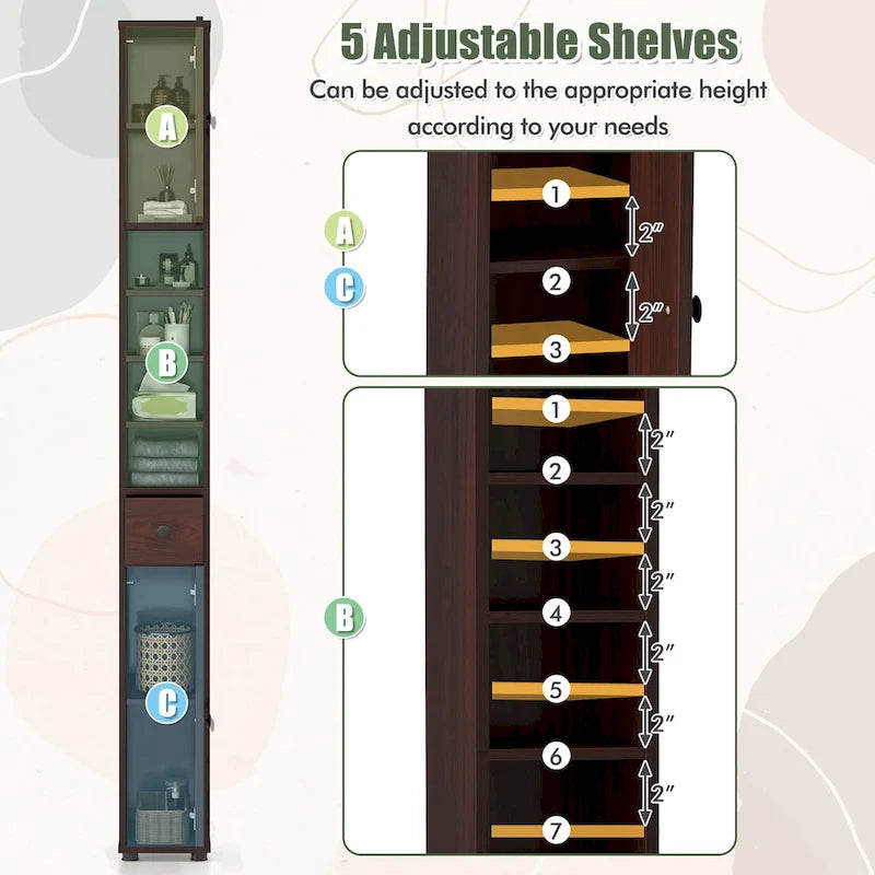 Tall Slim Bathroom Storage Cabinet Linen Tower w/Drawer