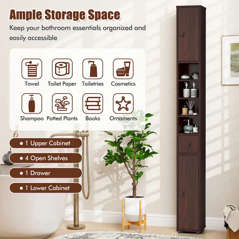 Tall Slim Bathroom Storage Cabinet Linen Tower w/Drawer