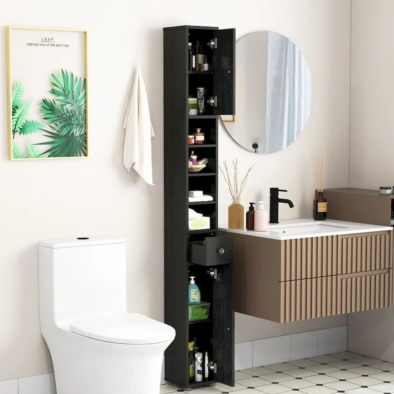 Tall Slim Bathroom Storage Cabinet Linen Tower w/Drawer