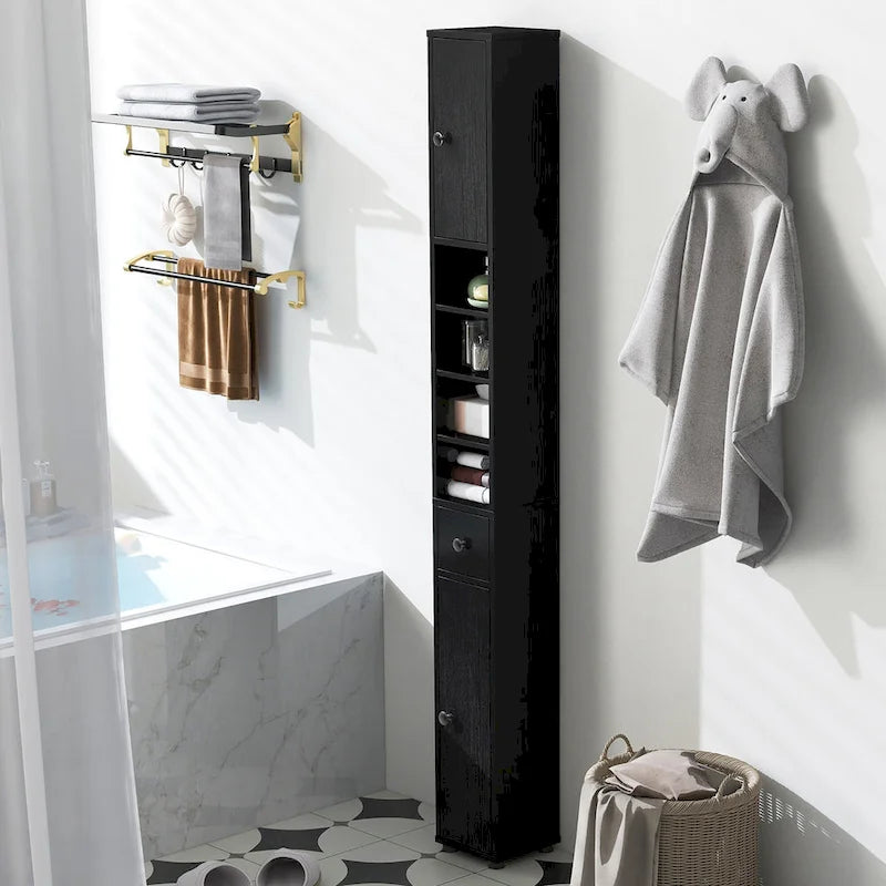 Tall Slim Bathroom Storage Cabinet Linen Tower w/Drawer