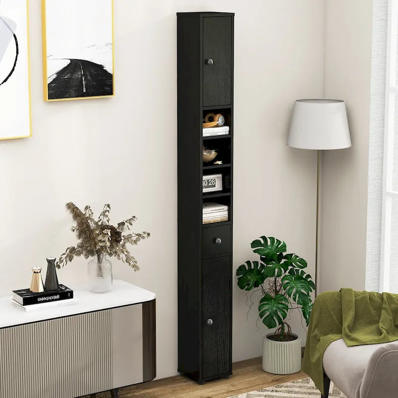 Tall Slim Bathroom Storage Cabinet Linen Tower w/Drawer