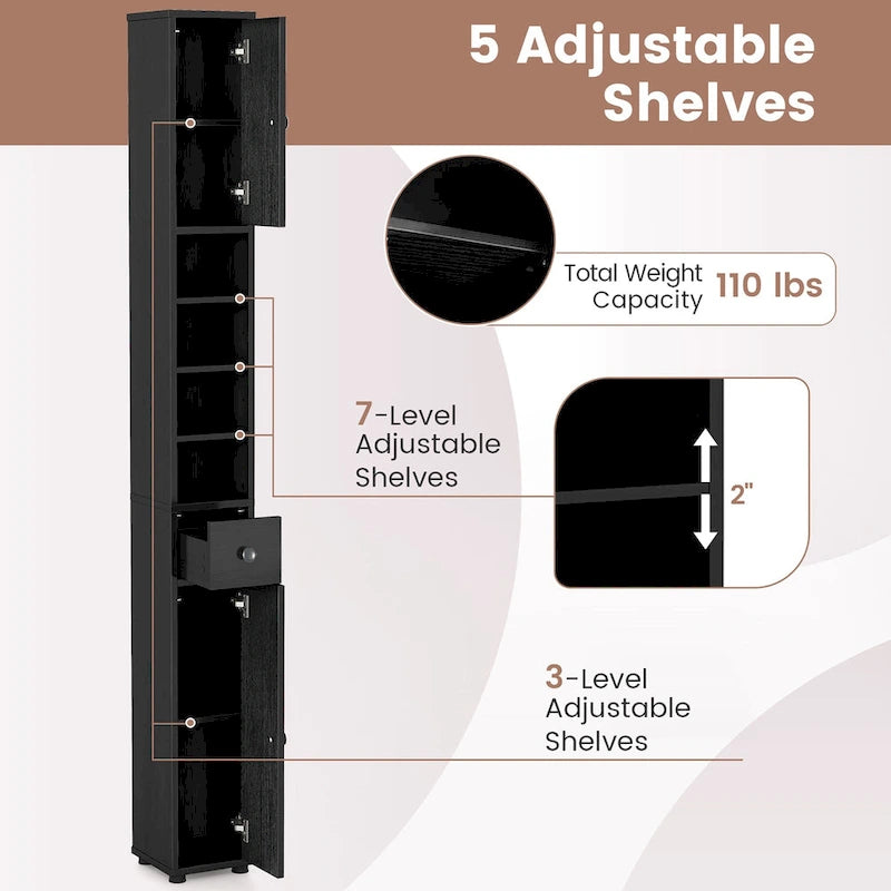 Tall Slim Bathroom Storage Cabinet Linen Tower w/Drawer