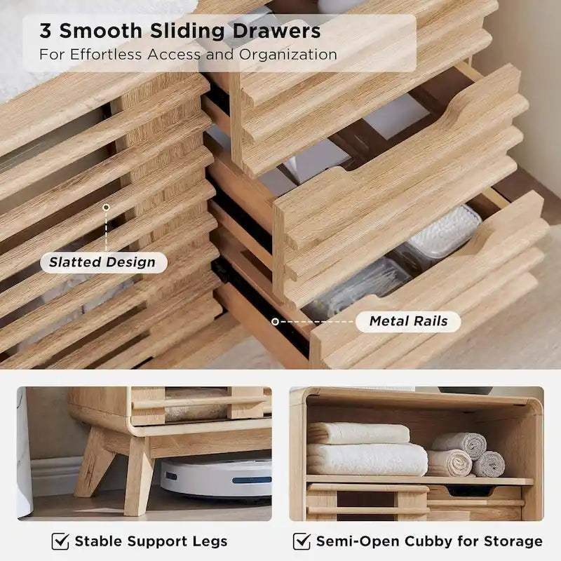 Slatted Door Bathroom Floor Cabinet, Mid-Century Storage Cabinet