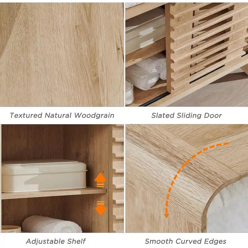Slatted Door Bathroom Floor Cabinet, Mid-Century Storage Cabinet