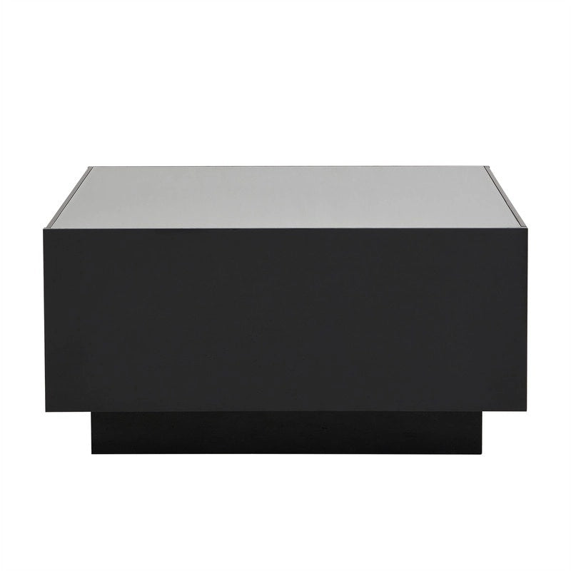 Square Hight Glossy Coffee Table with 16-color LED Strip Lights, Modern Center Table with 5mm Frosted Tempered Glass Top