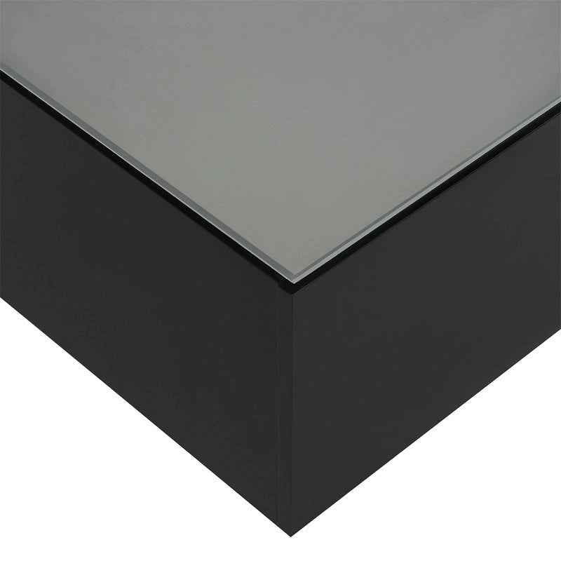 Square Hight Glossy Coffee Table with 16-color LED Strip Lights, Modern Center Table with 5mm Frosted Tempered Glass Top