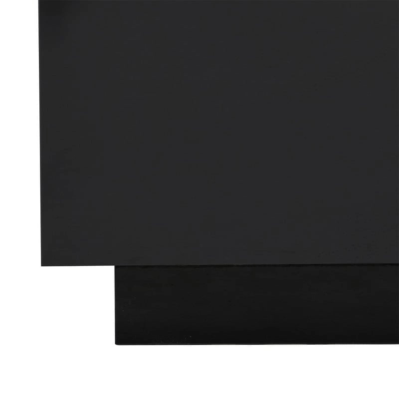 Square Hight Glossy Coffee Table with 16-color LED Strip Lights, Modern Center Table with 5mm Frosted Tempered Glass Top