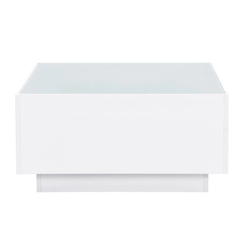 Square Hight Glossy Coffee Table with 16-color LED Strip Lights, Modern Center Table with 5mm Frosted Tempered Glass Top