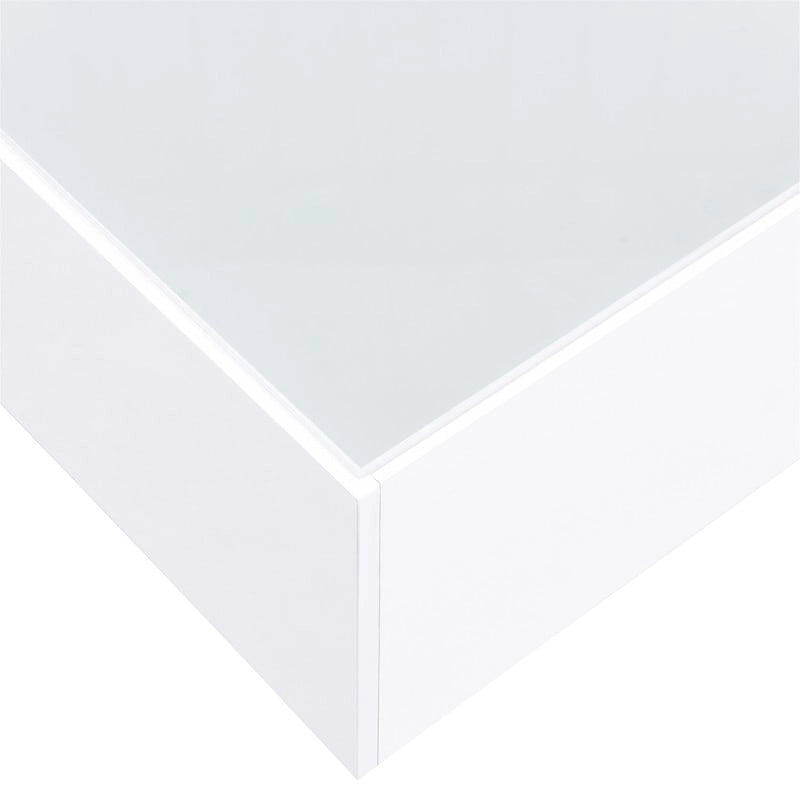 Square Hight Glossy Coffee Table with 16-color LED Strip Lights, Modern Center Table with 5mm Frosted Tempered Glass Top