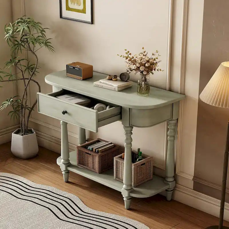 Narrow Console Table with Curved Corner (Gray)