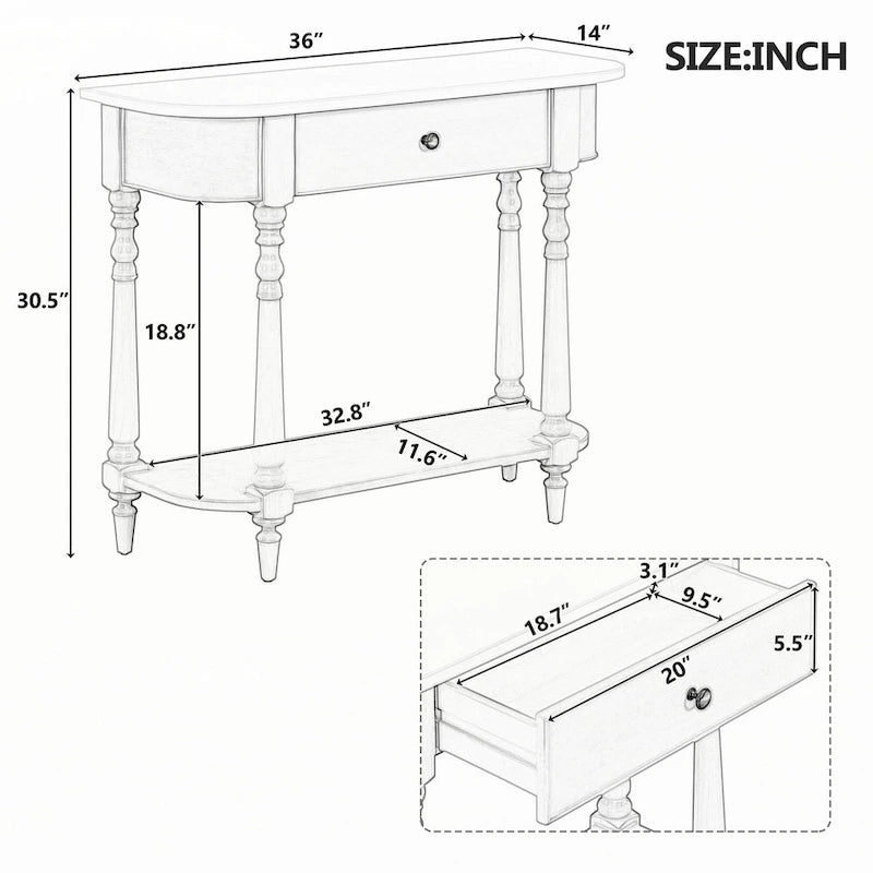 Narrow Console Table with Curved Corner (Gray)