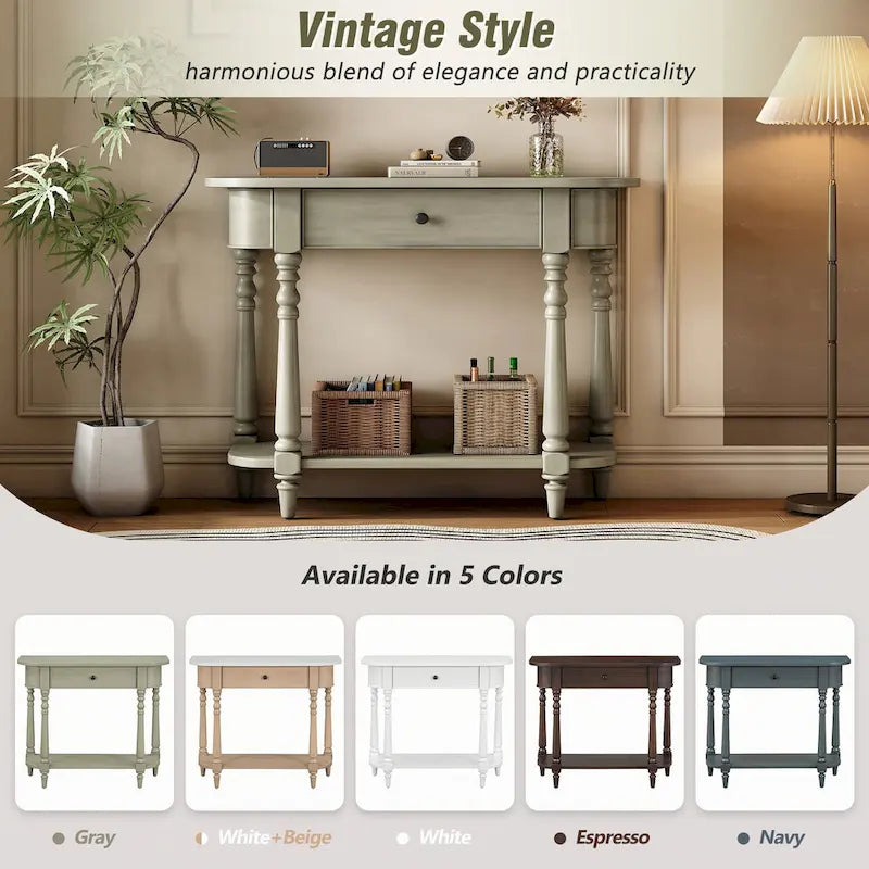 Narrow Console Table with Curved Corner (Gray)
