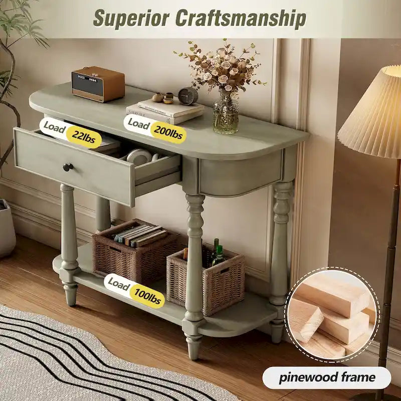 Narrow Console Table with Curved Corner (Gray)