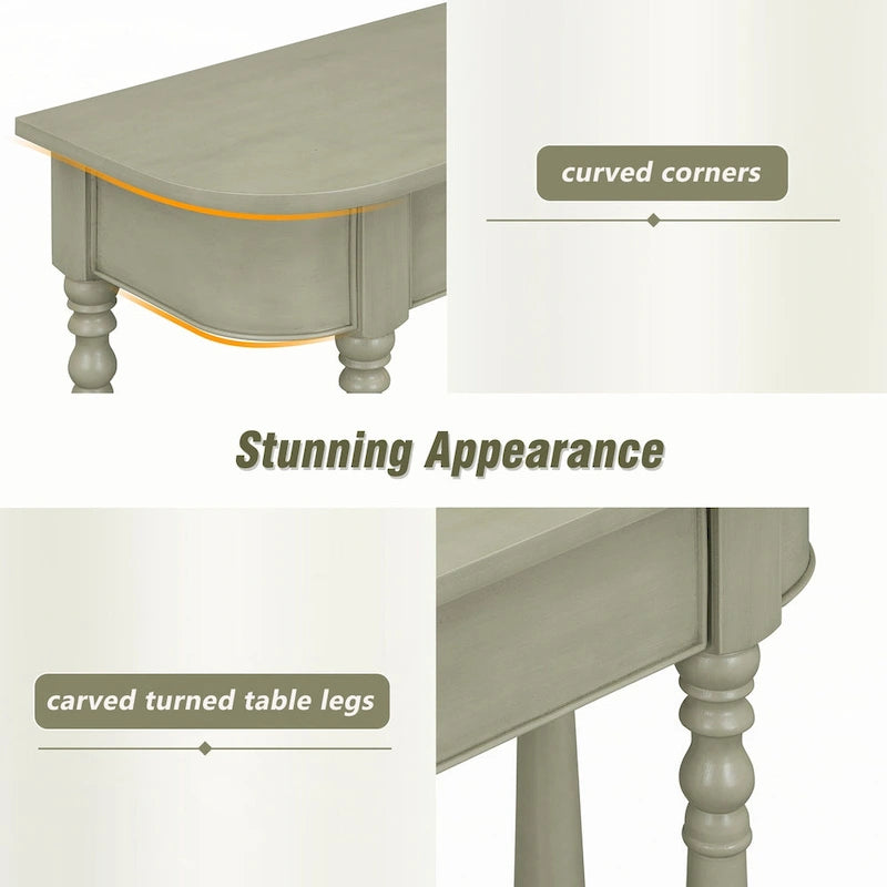 Narrow Console Table with Curved Corner (Gray)