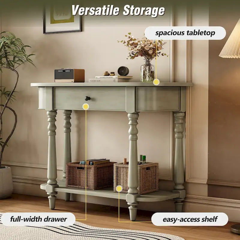 Narrow Console Table with Curved Corner (Gray)