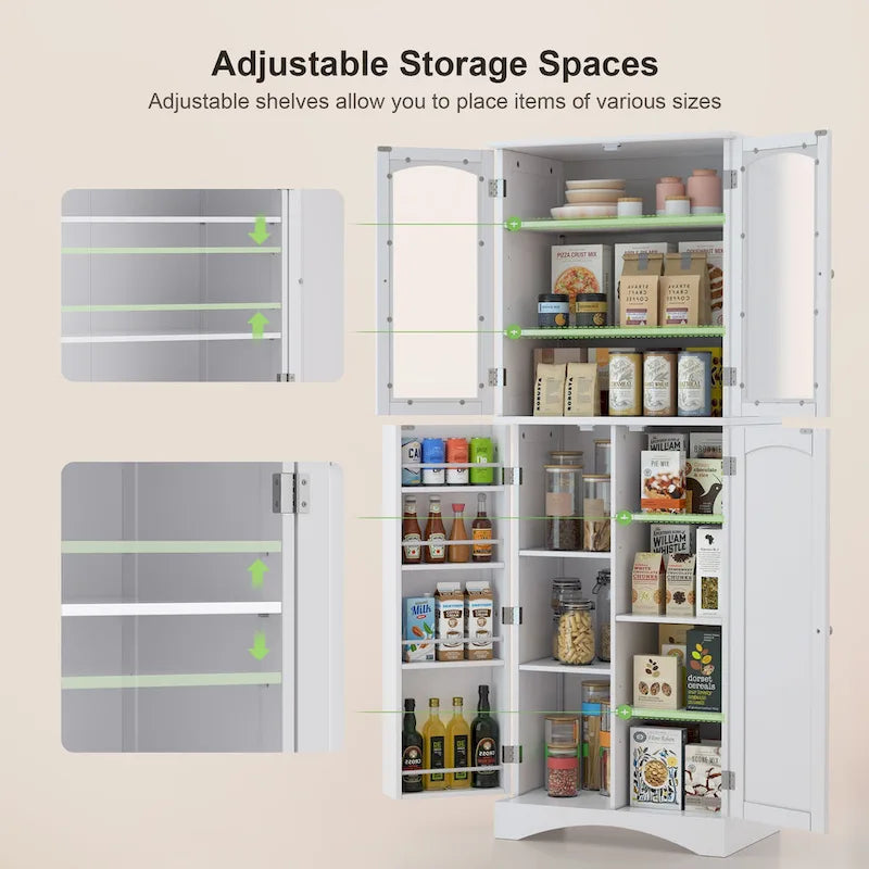 64 Kitchen Pantry Cabinet, Tall Storage Cabinet with Glass Doors and Adjustable Shelves