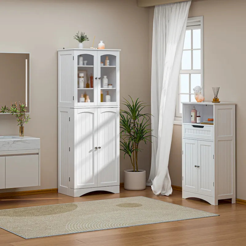64 Kitchen Pantry Cabinet, Tall Storage Cabinet with Glass Doors and Adjustable Shelves